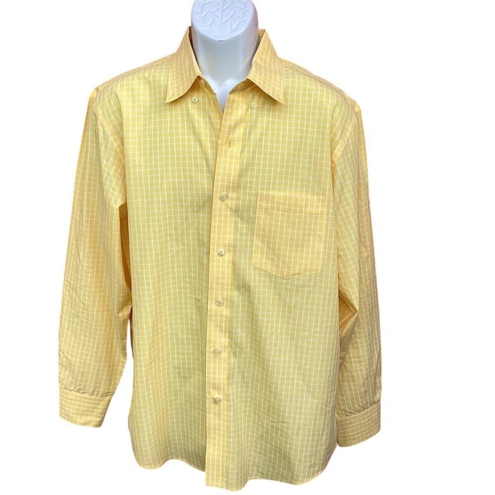 Izod Men's Yellow Plaid‎ Long Sleeve Button-Down Dress Shirt Size M
